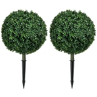 Streamdale Furniture 1.3' (15.7") Artificial Boxwood Topiary Trees with Ground Stake, Uv Resistant Set of 2 Ball Shaped Trees, Indoor Outdoor Fake Pla