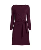 Lands' End Plus Boatneck Long Sleeve Tie Waist Dress