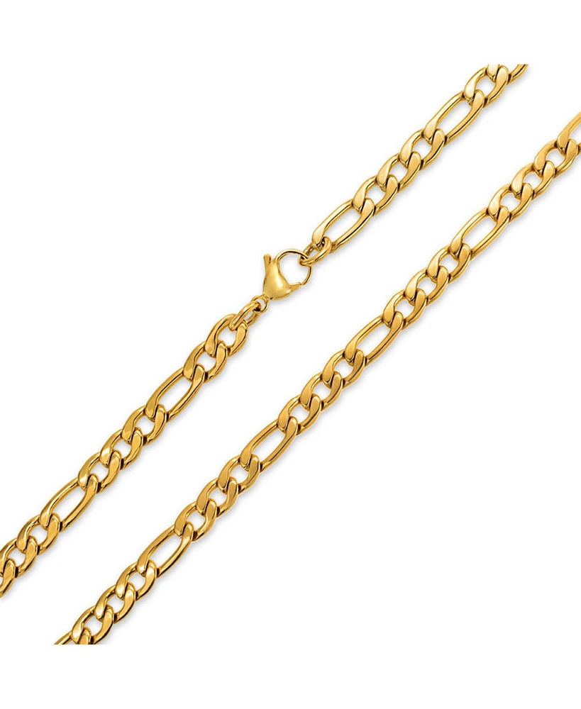 Bling Jewelry Medium Figaro Chain Necklace Link Gold Tone Stainless Steel 7MM