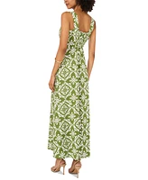 Vince Camuto Women's Printed Smocked-Back Tiered Maxi Dress