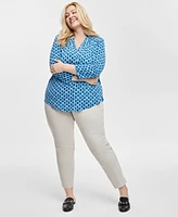 Jm Collection Women's Print V-Neck 3/4-Sleeve Top, Exclusively at Macy's