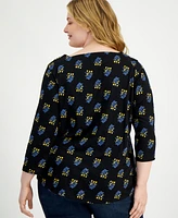 Style & Co Plus Square-Neck Floral-Print Top, Exclusively at Macy's