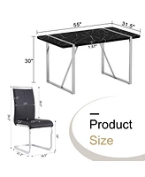 Streamdale Furniture Table and chair set.a rustic industrial rectangular Mdf black dining table with Mdf desktop and electroplated silver metal legs.P