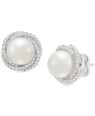 Grown With Love Cultured Ming Pearl (6mm) & Lab Grown Diamond (3/4 ct. t.w.) Love Knot Stud Earrings in 14k White Gold