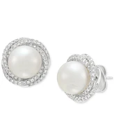 Grown With Love Cultured Ming Pearl (6mm) & Lab Grown Diamond (3/4 ct. t.w.) Love Knot Stud Earrings in 14k White Gold