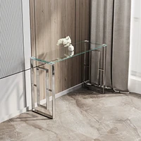 Console Table Stainless Steel Glass, Meal side table silvery Clear bs-02 s