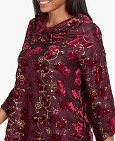 Ruby Rd. Petite Iridescent Sequin Velvet Floral Cowl Neck Top