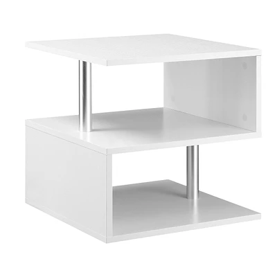 Streamdale Furniture 20" Modern End Table, Accent Side Table, S-Shaped Coffee Table with Storage Shelf and Steel Poles, White