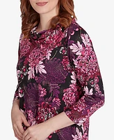 Ruby Rd. Petite Bold Blooms Split Cowl Dew Drop Top