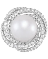 Grown With Love Cultured Ming Pearl (11mm) & Lab Grown Diamond (3/4 ct. t.w.) Love Knot Ring in 14k White Gold