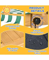 Streamdale Furniture Wooden Kids Sandbox with Cover, Children Outdoor Sand Box with Foldable Bench Seats, Adjustable Canopy, Bottom Liner for Outdoor,