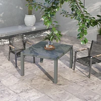 Extendable Outdoor Dining Table, 41"- 83" Aluminum Frame Patio Table with Wood Effect Steel Top, Rectangle Expandable Patio Table for 6-8, D