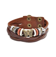 Bling Jewelry Butterfly Multi Charm Brown Leather Multistrand Wrap Cuff Bracelet