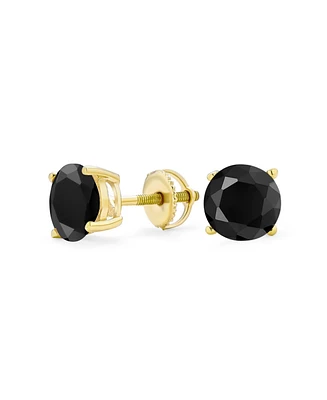 Bling Jewelry Black Cut Cubic Zirconia Stud Earrings Screwback Gold Plated Sterling Silver