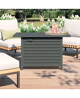 Mondawe 25 H x 42 W Outdoor Fire Pit Table with Lid (Gray)