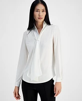 Anne Klein Petite Matte Draped Collar Blouse