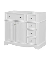 36" Bathroom Vanity without Basin Sink, Solid Wood Frame Bathroom Storage Cabinet, Freestanding Vanity with 3 Drawers& Adjustable Shelf (Not Incl