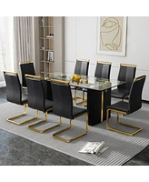 Streamdale Furniture Table and chair set, large modern minimalist rectangular glass table, can accommodate 6