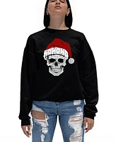 La Pop Art Women's Santa Skull Word Crewneck Sweatshirt