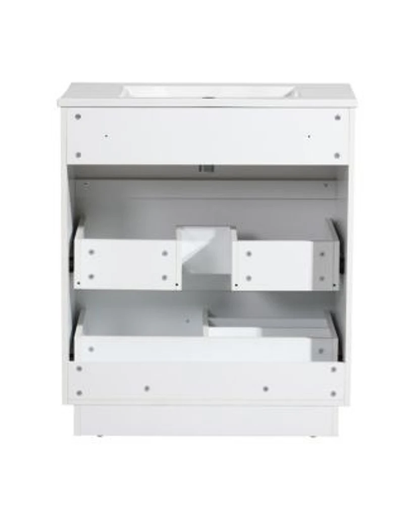 Streamdale Furniture30 Inch Bathroom Vanity With Ceramic Sink Combo Set Modern Freestanding Bathroom Storage Cabinet With 2 Drawers Floor Standing Bath Vanity White
