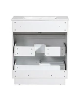 Streamdale Furniture30 Inch Bathroom Vanity With Ceramic Sink Combo Set Modern Freestanding Bathroom Storage Cabinet With 2 Drawers Floor Standing Bath Vanity White