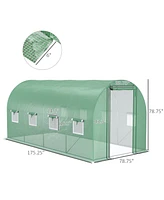 14.6' x 6.6' x 6.6' Walk-in Tunnel Hoop Greenhouse with Mesh Door & 8 Windows, Large Green House for Plants, Flowers, Vegetables, Galvanized Steel Fra