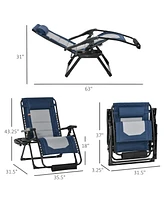 Simplie Fun Foldable Outdoor Lounge Chair with Footrest, Oversized Padded Zero Gravity Lounge Chair with Headrest, Side Tray, Cup Holders, Armrests fo