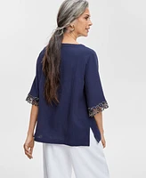 Jm Collection Women's Boat-Neck 3/4-Sleeve Gauze Top, Created for Macy's