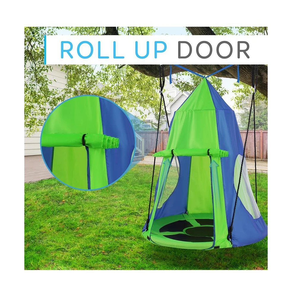 SereneLife Kids Fun Tent Rope Swing Kit with Saucer Seat and Tent, 40 Inches