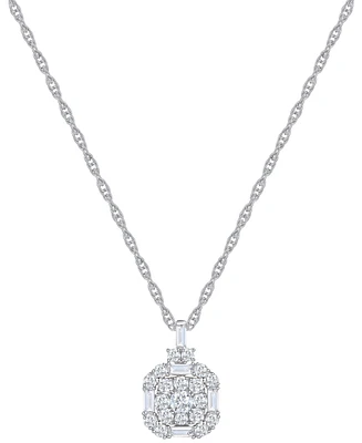 Diamond Round & Baguette Cluster 18" Pendant Necklace (3/4 ct. t.w.) in 14k White Gold