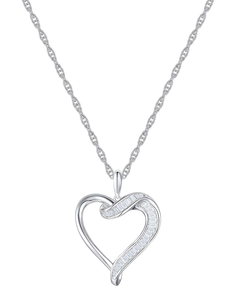 Diamond Baguette Swirl Heart 18" Pendant Necklace (1/4 ct. t.w.) in Sterling Silver