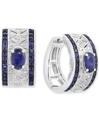 Effy Blue Sapphire (1-5/8 ct. t.w.) & Diamond (1/5 ct. t.w.) Huggie Hoop Earrings in Sterling Silver (Also available in Ruby)