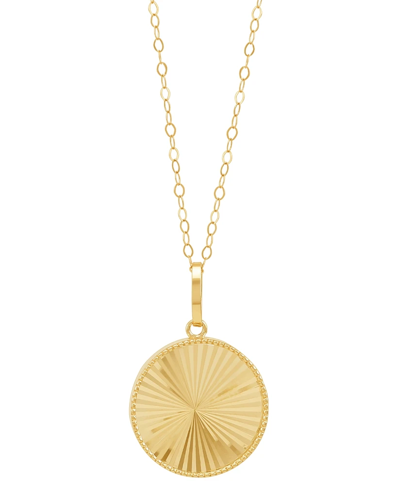 Polished Sunray Round Disc 18" Pendant Necklace in 10k Gold