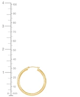 Polished Chevron Textured Tube Medium Hoop Earrings in 14K Yellow Gold, 1-3/8"