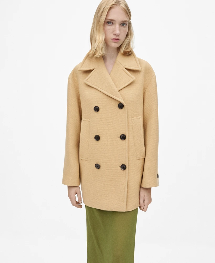 Mango Women's Double Breasted Virgin Wool Coat