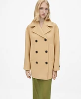 Mango Women's Double Breasted Virgin Wool Coat