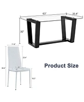 Simplie Fun Table and chair set.a rectangular dining table features with tempered glass top and sleek black Mdf stand.Paired with 4 Pu chairs with che