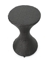 Hourglass Wicker Side Table With Iron Frame For Outdoor Decor