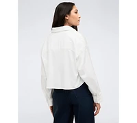 Kenneth Cole Women's Satin Striped Cropped Boyfriend Shirt