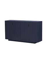 4 Wavy Doors Ample Storage Space Sideboard with Adjustable Shelves and Retro Copper Handles for Dining Room and Living Room (Black)