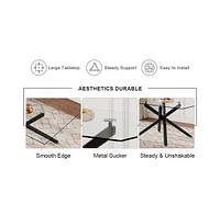 Streamdale Furniture Table and chair set.Modern Rectangular Glass Dining Table with 0.39" tempered Glass Tabletop and Black Metal Legs.Paired with mul