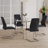 Streamdale Furniture Table and chair set.a Modern Minimalist Style Round Clear Tempered Glass Table with silver Metal Legs.Paired with chairs with M