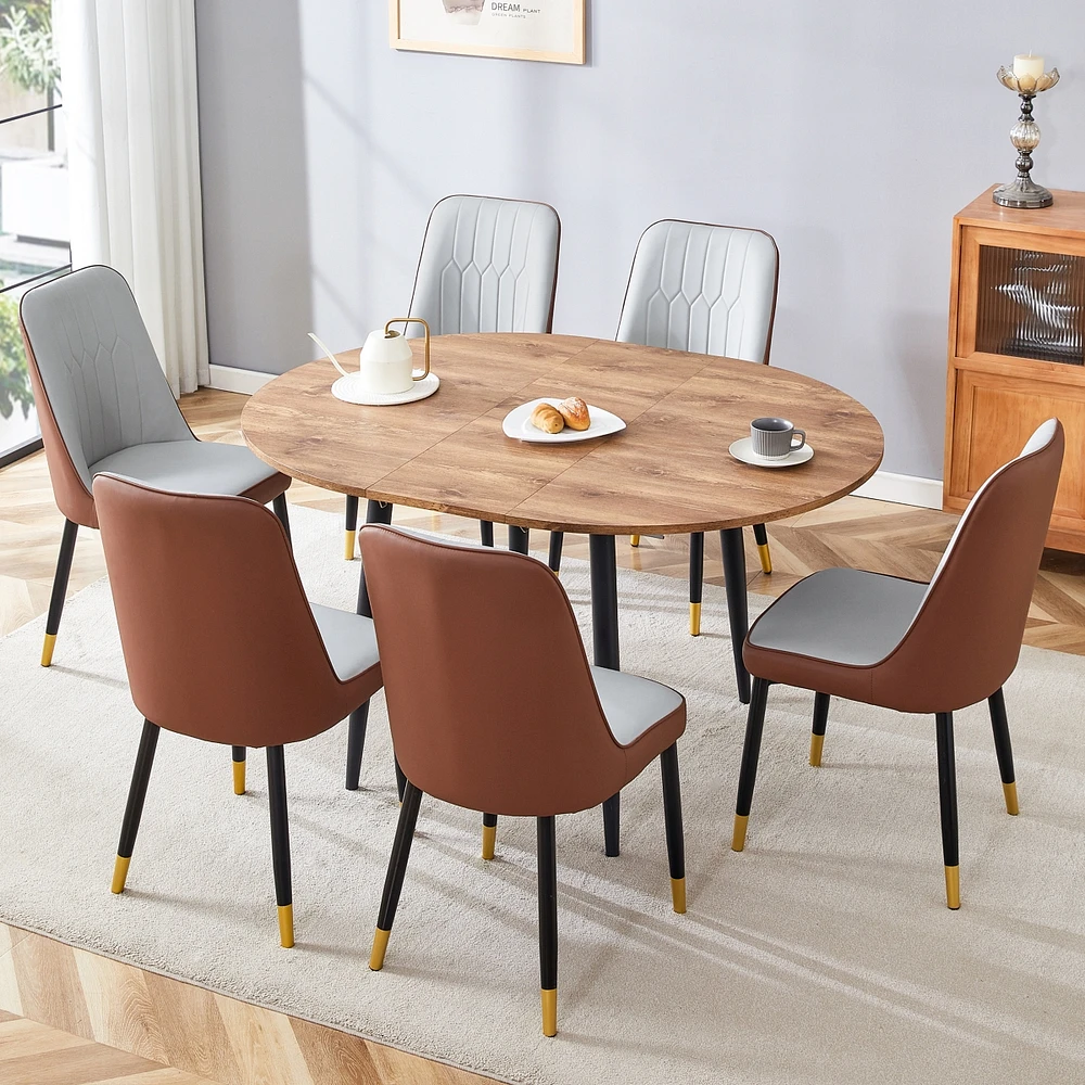 Simplie Fun Table and chair set.Modern Extendable Wood Mdf Dining Table.The table has a telescopic design, suitable for gatherings of different size.P