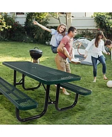6 ft. Rectangular Outdoor Steel Picnic Table with umbrella pole in Green