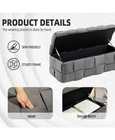 Storage Ottoman, Bedroom End Bench, Upholstered Fabric Storage Ottoman with Safety Hinge, Entryway Padded Footstool, Ottoman Bench for Living Room & B