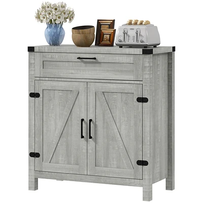 Sideboard Buffet Cabinet with Storage Drawer, Modern Farmhouse Kitchen Cabinet with 2 Barn Doors, Coffee Bar Cabinet, Gray