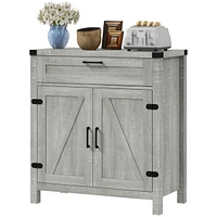 Sideboard Buffet Cabinet with Storage Drawer, Modern Farmhouse Kitchen Cabinet with 2 Barn Doors, Coffee Bar Cabinet, Gray