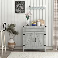 Sideboard Buffet Cabinet with Storage Drawer, Modern Farmhouse Kitchen Cabinet with 2 Barn Doors, Coffee Bar Cabinet, Gray