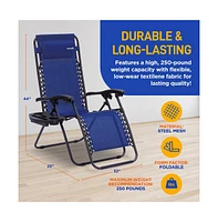 SereneLife Adjustable Zero Gravity Chair Set with Side Table, 2-Pack, Blue