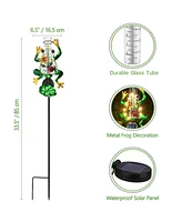 gaomon Outdoor Decorative Metal Solar Rain Gauges Stake for Garden Yard with Led Light and 6 Inch Capacity Glass Tube